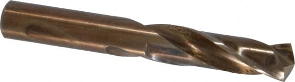 Hertel - 9/16" 135° Spiral Flute Cobalt Screw Machine Drill Bit - Bright Finish, Right Hand Cut, 2-1/2" Flute Length, 4" OAL, Split Point, Straight Shank - Americas Industrial Supply