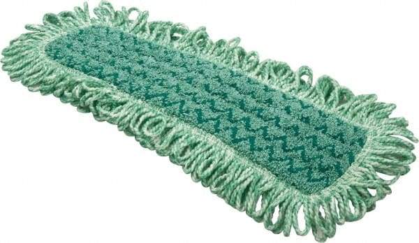 Rubbermaid - 20.7" Long x 5.7" Wide Microfiber Dust Mop Pad - Hook & Loop, Green, Fringed Head - Americas Industrial Supply