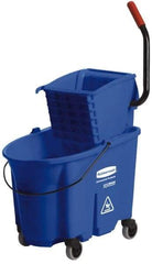 Rubbermaid - 35 Qt Plastic Bucket & Wringer - 20-1/8" Long x 36-1/2" High x 15-3/4" Wide, Blue - Americas Industrial Supply