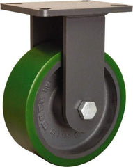 Hamilton - 8" Diam x 3" Wide x 10-1/2" OAH Top Plate Mount Rigid Caster - Polyurethane Mold onto Cast Iron Center, 2,500 Lb Capacity, Tapered Roller Bearing, 5-1/4 x 7-1/4" Plate - Americas Industrial Supply