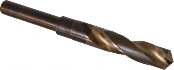 Hertel - 43/64" Drill, 118° Point, Cobalt Silver Deming & Reduced Shank Drill Bit - Oxide/Gold Finish, 6" OAL, Straight Shank, 3" Flute Length, Right Hand Cut, Standard Point, Spiral Flute, Regular Spiral - Americas Industrial Supply