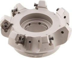 Iscar - 4" Cut Diam, 1-1/2" Arbor Hole, 0.276" Max Depth of Cut, 45° Indexable Chamfer & Angle Face Mill - 7 Inserts, S845 SX.U 16.. Insert, Right Hand Cut, 7 Flutes, Through Coolant, Series Helido - Americas Industrial Supply