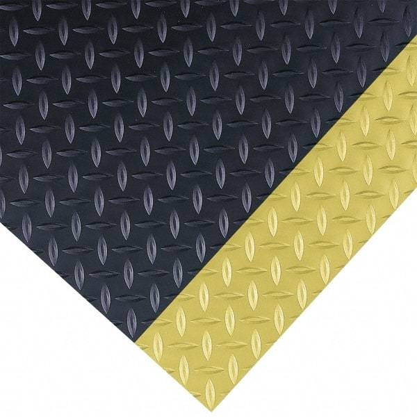 Wearwell - 75 Ft. Long x 3 Ft. Wide x 1/4 Inch Thick, Vinyl, Diamond Plate Surface Switchboard Matting - 30,000 V Max Dielectric Strength, 17,000 V Max Recommended Use, Black with Yellow Borders - Americas Industrial Supply