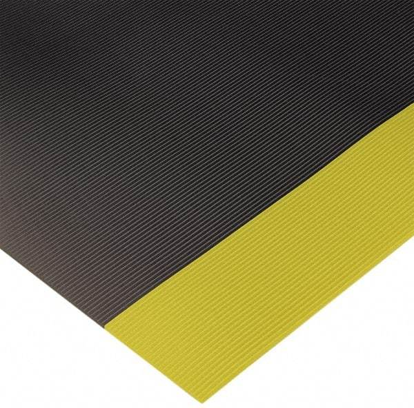 Wearwell - 75 Ft. Long x 3 Ft. Wide x 1/4 Inch Thick, Vinyl, Ribbed Surface Switchboard Matting - 30,000 V Max Dielectric Strength, 17,000 V Max Recommended Use, Black with Yellow Borders - Americas Industrial Supply