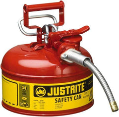 Justrite - 1 Gal Galvanized Steel Type II Safety Can - 10-1/2" High x 9-1/2" Diam, Red with Yellow - Americas Industrial Supply