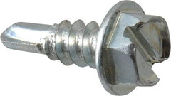 Value Collection - #8, Hex Washer Head, Slotted Drive, 1/2" Length Under Head, #2 Point, Self Drilling Screw - Grade 1016-1024 Steel, Zinc-Plated Finish - Americas Industrial Supply