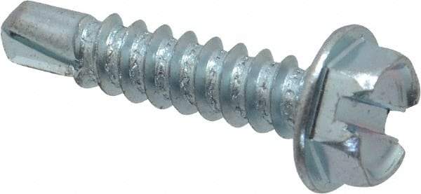 Value Collection - #8, Hex Washer Head, Slotted Drive, 1" Length Under Head, #2 Point, Self Drilling Screw - Grade 1016-1024 Steel, Zinc-Plated Finish - Americas Industrial Supply