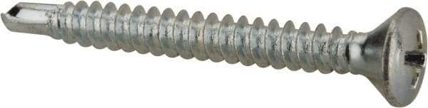 Value Collection - #8, Oval Head, Phillips Drive, 1-1/2" OAL, #2 Point, Self Drilling Screw - Grade 1016-1024 Steel, Zinc-Plated Finish - Americas Industrial Supply