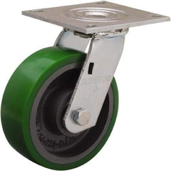 Hamilton - 6" Diam x 2" Wide x 7-1/2" OAH Top Plate Mount Swivel Caster - Polyurethane Mold onto Cast Iron Center, 900 Lb Capacity, Sealed Precision Ball Bearing, 5 x 5-1/2" Plate - Americas Industrial Supply