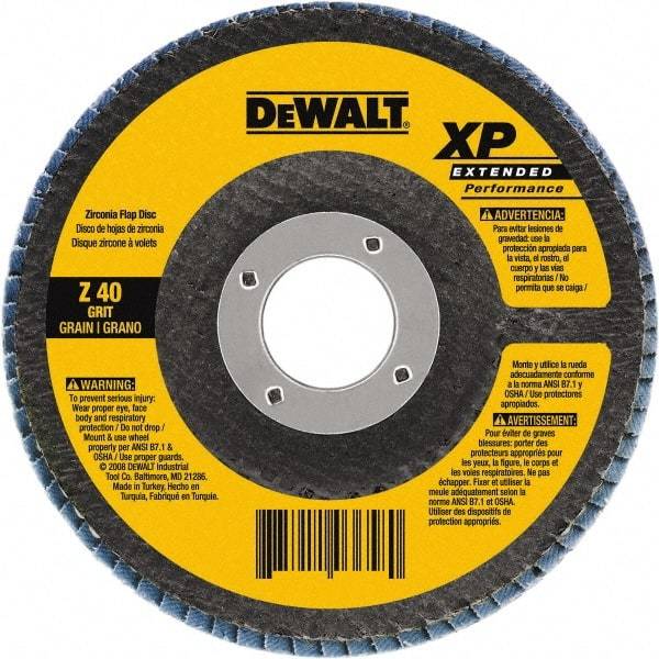 DeWALT - 80 Grit, 5" Disc Diam, 5/8-11 Center Hole, Type 27 Zirconia Alumina Flap Disc - 12,200 Max RPM, Cloth Backing, Arbor Attaching System, Coated - Americas Industrial Supply