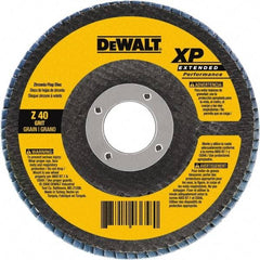 DeWALT - 60 Grit, 4-1/2" Disc Diam, 5/8-11 Center Hole, Type 27 Zirconia Alumina Flap Disc - 13,300 Max RPM, Cloth Backing, Arbor Attaching System, Coated - Americas Industrial Supply