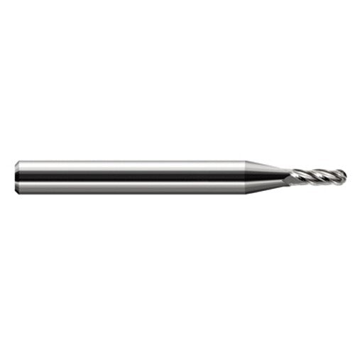 ‎0.07″ Dia. × 1/8″ Shank × 0.21″ DOC × 1-1/2″ OAL, Carbide Uncoated, Stub|Standard , 4 Flute, Ballnose End Mill