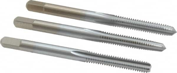 Made in USA - #8-32 UNC, 4 Flute, Bottoming, Plug & Taper, Chrome Finish, High Speed Steel Tap Set - Right Hand Cut, 2-1/8" OAL, 3/4" Thread Length, 2B/3B Class of Fit - Americas Industrial Supply