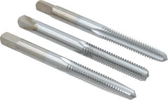 Made in USA - #12-24 UNC, 4 Flute, Bottoming, Plug & Taper, Chrome Finish, High Speed Steel Tap Set - Right Hand Cut, 2-3/8" OAL, 15/16" Thread Length, 2B/3B Class of Fit - Americas Industrial Supply