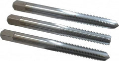 Made in USA - 1/4-28 UNF, 4 Flute, Bottoming, Plug & Taper, Chrome Finish, High Speed Steel Tap Set - Right Hand Cut, 2-1/2" OAL, 1" Thread Length, 2B/3B Class of Fit - Americas Industrial Supply