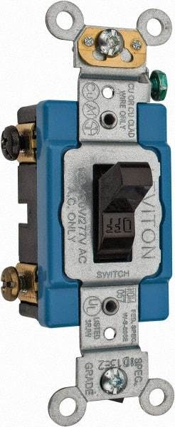 Leviton - 2 Pole, 120 to 277 VAC, 15 Amp, Industrial Grade, Toggle, Wall and Dimmer Light Switch - 1.31 Inch Wide x 4.06 Inch High - Americas Industrial Supply