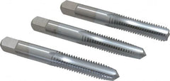 Made in USA - 3/8-16 UNC, 4 Flute, Bottoming, Plug & Taper, Chrome Finish, High Speed Steel Tap Set - Right Hand Cut, 2-15/16" OAL, 1-1/4" Thread Length, 2B/3B Class of Fit - Americas Industrial Supply