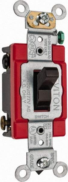 Leviton - 4 Pole, 120 to 277 VAC, 20 Amp, Industrial Grade, Toggle, Wall and Dimmer Light Switch - 1.31 Inch Wide x 4.06 Inch High - Americas Industrial Supply