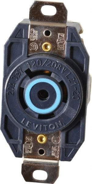 Leviton - 120/208 VAC, 20 Amp, L21-20R NEMA, Self Grounding Receptacle - 4 Poles, 5 Wire, Female End, Black - Americas Industrial Supply