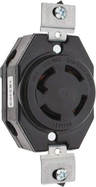 Leviton - 250 VDC, 250/600 VAC, 30 Amp, NonNEMA, Self Grounding Receptacle - 3 Poles, 4 Wire, Female End, Black - Americas Industrial Supply