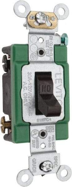 Leviton - 2 Pole, 120 to 277 VAC, 30 Amp, Industrial Grade, Toggle, Wall and Dimmer Light Switch - 1.31 Inch Wide x 4.06 Inch High - Americas Industrial Supply