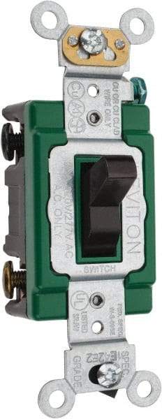 Leviton - 3 Pole, 120 to 277 VAC, 30 Amp, Industrial Grade, Toggle, Wall and Dimmer Light Switch - 1.31 Inch Wide x 4.06 Inch High - Americas Industrial Supply