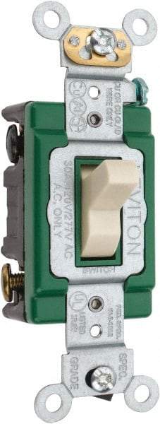 Leviton - 3 Pole, 120 to 277 VAC, 30 Amp, Industrial Grade, Toggle, Wall and Dimmer Light Switch - 1.31 Inch Wide x 4.06 Inch High - Americas Industrial Supply