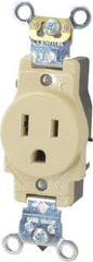 Leviton - 125 VAC, 15 Amp, 5-15R NEMA Configuration, Ivory, Industrial Grade, Self Grounding Single Receptacle - 1 Phase, 2 Poles, 3 Wire, Flush Mount, Impact Resistant - Americas Industrial Supply