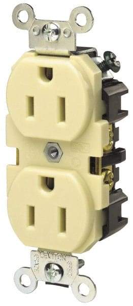 Hubbell Wiring Device-Kellems - 125 VAC, 15 Amp, 5-15R NEMA Configuration, Gray, Specification Grade, Self Grounding Duplex Receptacle - 1 Phase, 2 Poles, 3 Wire, Flush Mount, Corrosion, Heat and Impact Resistant - Americas Industrial Supply