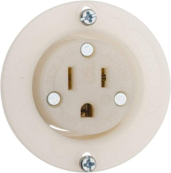 Leviton - 125 VAC, 15 Amp, 5-15R NEMA Configuration, White, Industrial Grade, Self Grounding Single Receptacle - 1 Phase, 2 Poles, 3 Wire, Flush Mount, Corrosion and Impact Resistant - Americas Industrial Supply