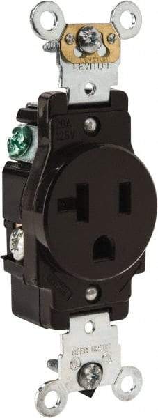 Leviton - 125 VAC, 20 Amp, 5-20R NEMA Configuration, Brown, Industrial Grade, Self Grounding Single Receptacle - 1 Phase, 2 Poles, 3 Wire, Flush Mount, Impact Resistant - Americas Industrial Supply