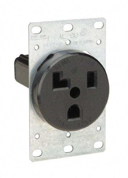 Leviton - 125 VAC, 30 Amp, 5-30P NEMA Configuration, Black, Industrial Grade, Self Grounding Single Receptacle - 1 Phase, 2 Poles, 3 Wire, Flush Mount, Tamper Resistant - Americas Industrial Supply