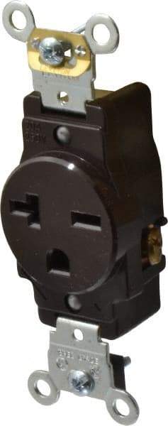 Leviton - 250 VAC, 20 Amp, 6-20R NEMA Configuration, Brown, Industrial Grade, Self Grounding Single Receptacle - 1 Phase, 2 Poles, 3 Wire, Flush Mount, Impact and Tamper Resistant - Americas Industrial Supply