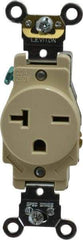 Leviton - 250 VAC, 20 Amp, 6-20R NEMA Configuration, Ivory, Industrial Grade, Self Grounding Single Receptacle - 1 Phase, 2 Poles, 3 Wire, Flush Mount, Impact and Tamper Resistant - Americas Industrial Supply