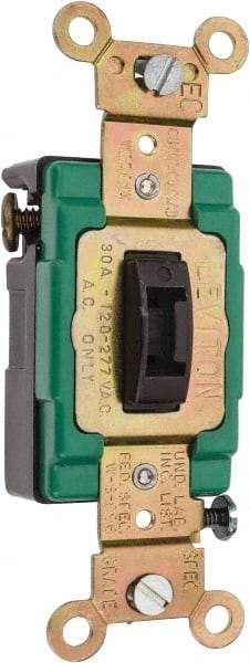 Leviton - 3 Pole, 120 to 277 VAC, 30 Amp, Industrial Grade, Toggle, Wall and Dimmer Light Switch - 1.31 Inch Wide x 4.06 Inch High - Americas Industrial Supply