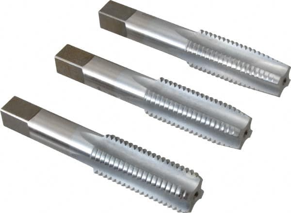 Made in USA - 7/8-9 UNC, 4 Flute, Bottoming, Plug & Taper, Chrome Finish, High Speed Steel Tap Set - Right Hand Cut, 4-11/16" OAL, 2-7/32" Thread Length, 2B/3B Class of Fit - Americas Industrial Supply