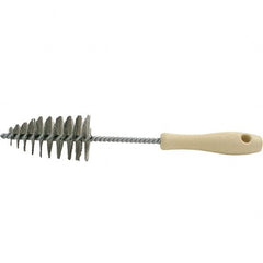 Brush Research Mfg. - 2.05" Diam Helical Stainless Steel Tube Brush - Single Spiral, 0.006" Filament Diam, 3-5/8" Brush Length, 12" OAL, 0.292" Diam Plastic Handle Shank - Americas Industrial Supply