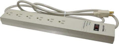 Leviton - 6 Outlets, 120 Volts, 15 Amps, 6' Cord, Power Outlet Strip - Free Hanging Mount, 5-15R NEMA Configuration, 15.06" Strip, cULus, UL Listed File 1449 - Americas Industrial Supply