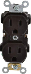 Leviton - 125 VAC, 15 Amp, 5-15R NEMA Configuration, Brown, Industrial Grade, Self Grounding Duplex Receptacle - 1 Phase, 2 Poles, 3 Wire, Flush Mount, Impact Resistant - Americas Industrial Supply