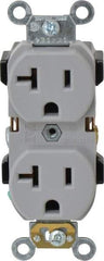 Leviton - 125 VAC, 20 Amp, 5-20R NEMA Configuration, Gray, Industrial Grade, Self Grounding Duplex Receptacle - 1 Phase, 2 Poles, 3 Wire, Flush Mount, Impact and Tamper Resistant - Americas Industrial Supply