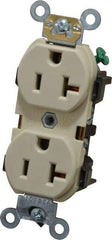 Leviton - 125 VAC, 20 Amp, 5-20R NEMA Configuration, Ivory, Industrial Grade, Self Grounding Duplex Receptacle - 1 Phase, 2 Poles, 3 Wire, Flush Mount, Impact and Tamper Resistant - Americas Industrial Supply