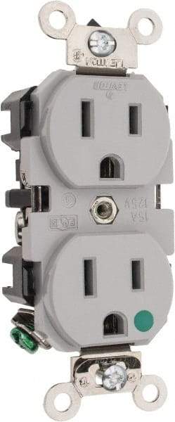 Leviton - 125 VAC/VDC, 15 Amp, 5-15R NEMA Configuration, Gray, Hospital Grade, Self Grounding Duplex Receptacle - 1 Phase, 2 Poles, 3 Wire, Flush Mount, Impact Resistant - Americas Industrial Supply