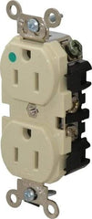 Leviton - 125 VAC, 15 Amp, 5-15R NEMA Configuration, Ivory, Hospital Grade, Self Grounding Duplex Receptacle - 1 Phase, 2 Poles, 3 Wire, Flush Mount, Impact Resistant - Americas Industrial Supply