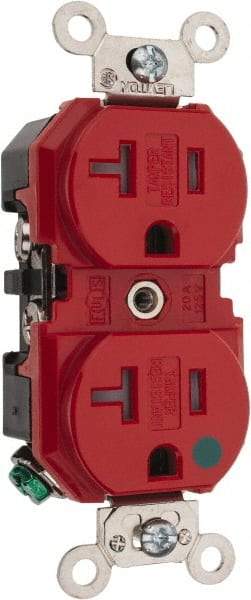 Leviton - 125 VAC, 20 Amp, 5-20R NEMA Configuration, Red, Hospital Grade, Self Grounding Duplex Receptacle - 1 Phase, 2 Poles, 3 Wire, Flush Mount, Tamper Resistant - Americas Industrial Supply