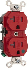 Leviton - 125 VAC, 20 Amp, 5-20R NEMA Configuration, Red, Hospital Grade, Self Grounding Duplex Receptacle - 1 Phase, 2 Poles, 3 Wire, Flush Mount, Tamper Resistant - Americas Industrial Supply