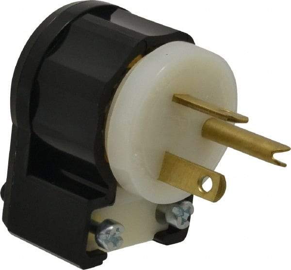 Leviton - 250 VAC, 20 Amp, 6-20P NEMA, Angled, Self Grounding, Industrial Grade Plug - 2 Pole, 3 Wire, 1 Phase, Nylon, Black, White - Americas Industrial Supply
