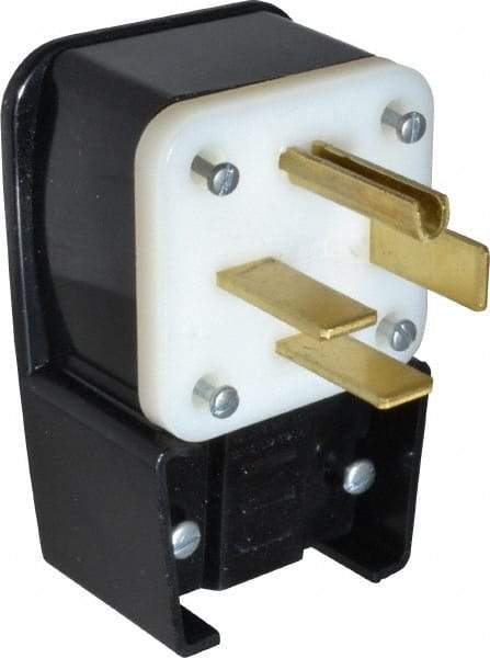 Leviton - 250 VAC, 60 Amp, 15-60P NEMA, Angled, Self Grounding, Industrial Grade Plug - 3 Pole, 4 Wire, 3 Phase, Nylon, Black - Americas Industrial Supply