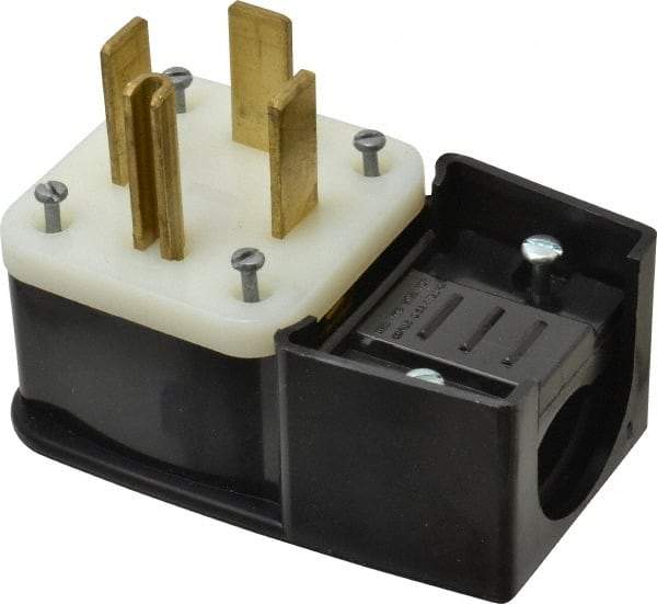 Leviton - 125/250 VAC, 60 Amp, 14-60P NEMA, Angled, Self Grounding, Industrial Grade Plug - 3 Pole, 4 Wire, 1 Phase, Nylon, Black - Americas Industrial Supply