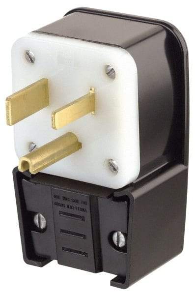 Leviton - 250 VAC, 30 Amp, 15-30P NEMA, Angled, Self Grounding, Industrial Grade Plug - 3 Pole, 4 Wire, 3 Phase, Nylon, Black - Americas Industrial Supply