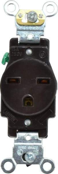 Leviton - 250 VAC, 15 Amp, 6-15R NEMA Configuration, Brown, Industrial Grade, Self Grounding Single Receptacle - 1 Phase, 2 Poles, 3 Wire, Flush Mount, Impact Resistant - Americas Industrial Supply